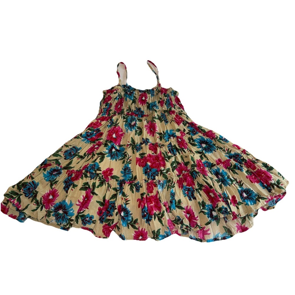 Yo Baby Girls 11 Floral  Smocked Dress  Tan &‎ Pink & Blue